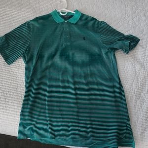 Men's Polo 'Golf' shirt w black pinstriping.  Like New!